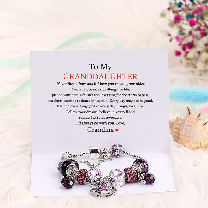 [Custom Name And Optional Address] To My GRANDDAUGHTER "The love between a [grandma] and granddaughter is forever" Lucky Beads Bracelet [💞 Bracelet +💌 Gift Card + 🎁 Gift Bag + 💐 Gift Bouquet] - SARAH'S WHISPER