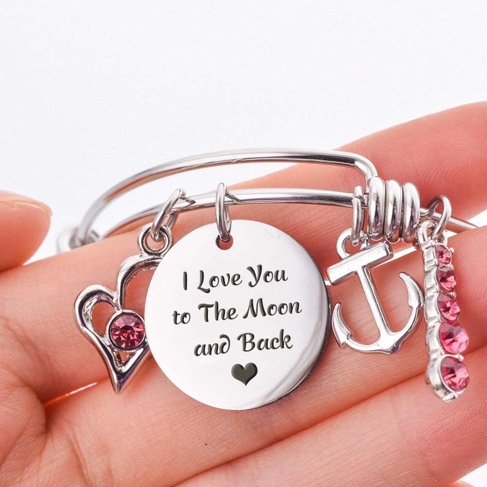 [Custom Name] To My Daughter "I Love You to The Moon and Back" Bracelet [💞 Bracelet +💌 Gift Card + 🎁 Gift Box + 💐 Gift - SARAH'S WHISPER