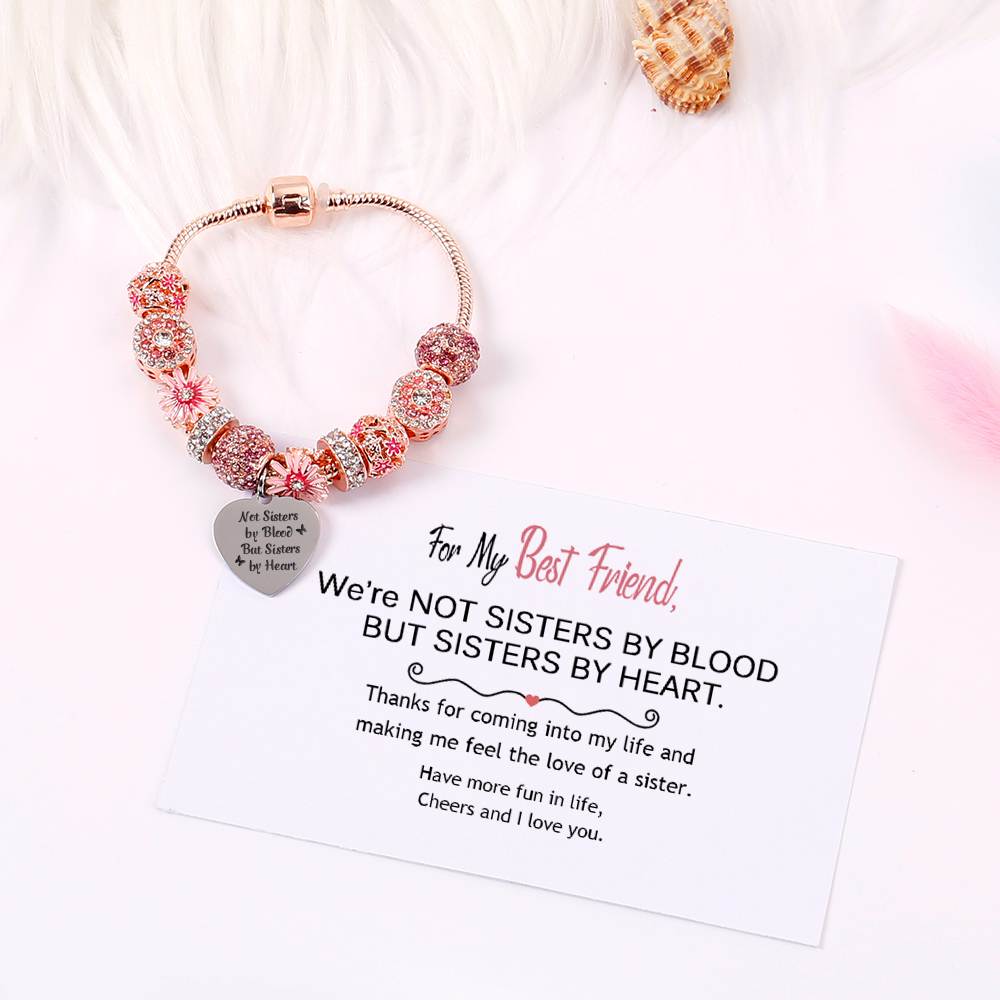 [Custom Names] For My Best Friend "Not Sisters by Blood But Sisters by Heart" Lucky Flower Bracelet [💞 Bracelet +💌 Gift Card + 🎁 Gift Bag+ 💐 Gift Bouquet] - SARAH'S WHISPER