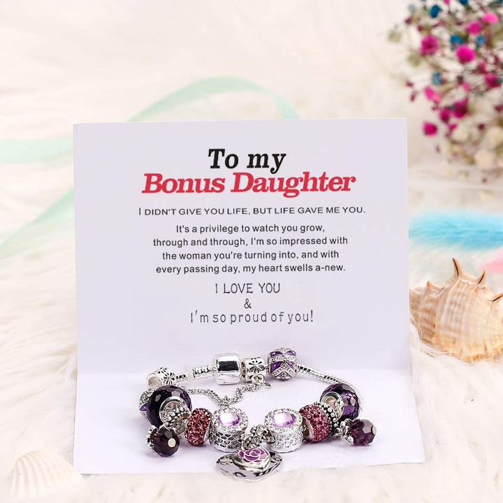 [Custom Name] To My Bonus Daughter "Bonus Daughter, I may not have given you the gift of life. But life gave me the gift of you" Lucky Beads Bracelet [💞 Bracelet +💌 Gift Card + 🎁 Gift Bag + 💐 Gift Bouquet] - SARAH'S WHISPER