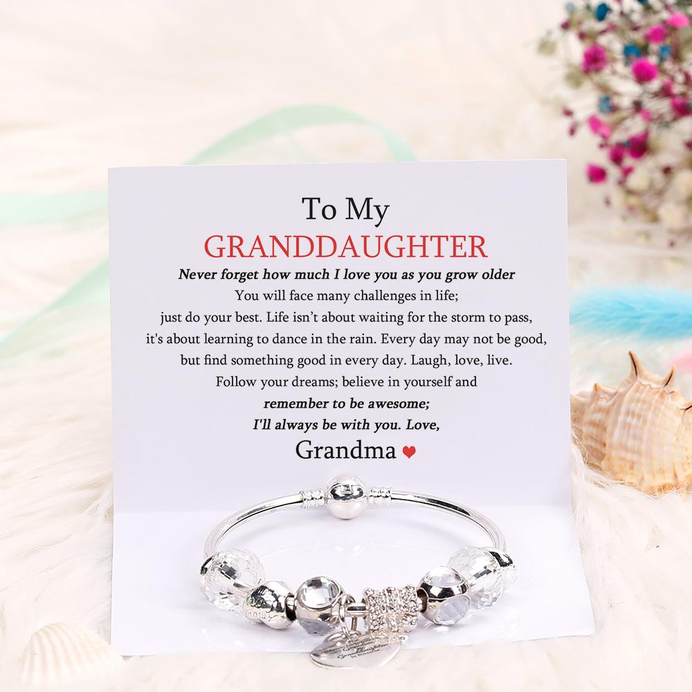 [Custom Name And Optional Address] To My GRANDDAUGHTER "The love between a [grandma] and granddaughter is forever" Love Bracelet [💞 Bracelet +💌 Gift Card + 🎁 Gift Box + 💐 Gift Bouquet] - SARAH'S WHISPER