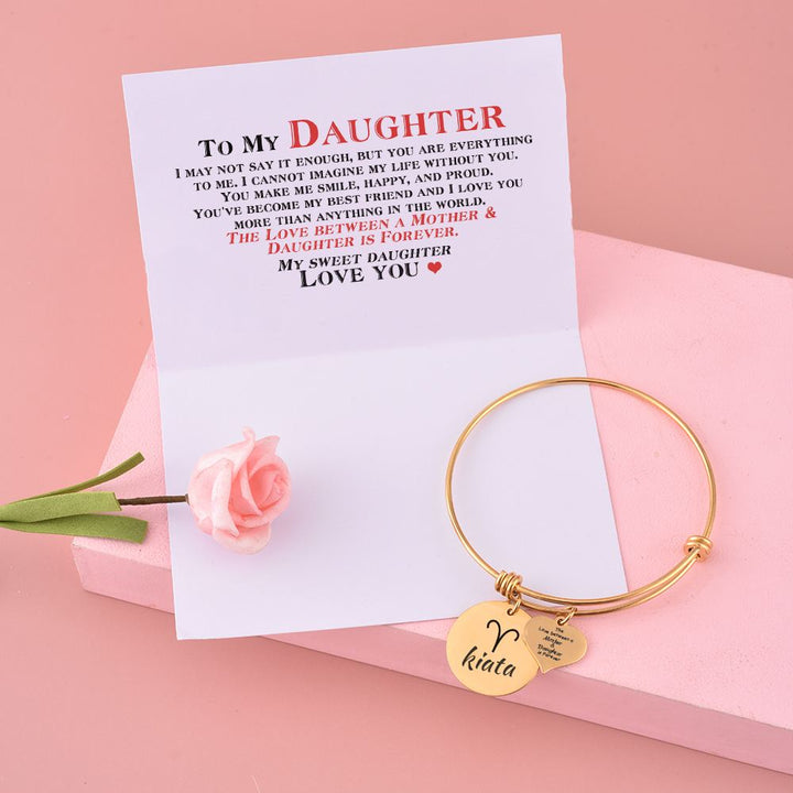 [Optional Zodiac And Custom Name] To My Daughter "The Love between a Mother and Daughter is Forever" Zodiac Bracelet [💞 Bracelet +💌 Gift Card + 🎁 Gift Bag + 💐 Gift Bouquet] - SARAH'S WHISPER