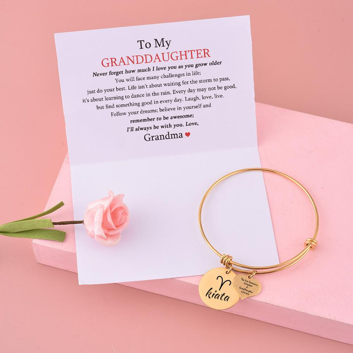 [Custom Name, Optional Address And Optional Zodiac] To My GRANDDAUGHTER "The love between a [grandma] and granddaughter is forever" Zodiac Bracelet [💞 Bracelet +💌 Gift Card + 🎁 Gift Box + 💐 Gift Bouquet] - SARAH'S WHISPER