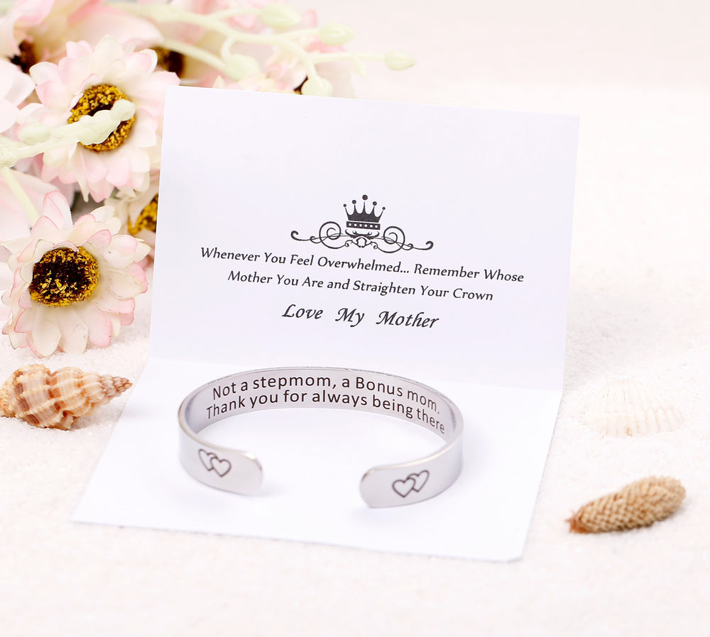 "Not a stepmom, a Bonus mom. Thank you for always being there" BANGLE - SARAH'S WHISPER