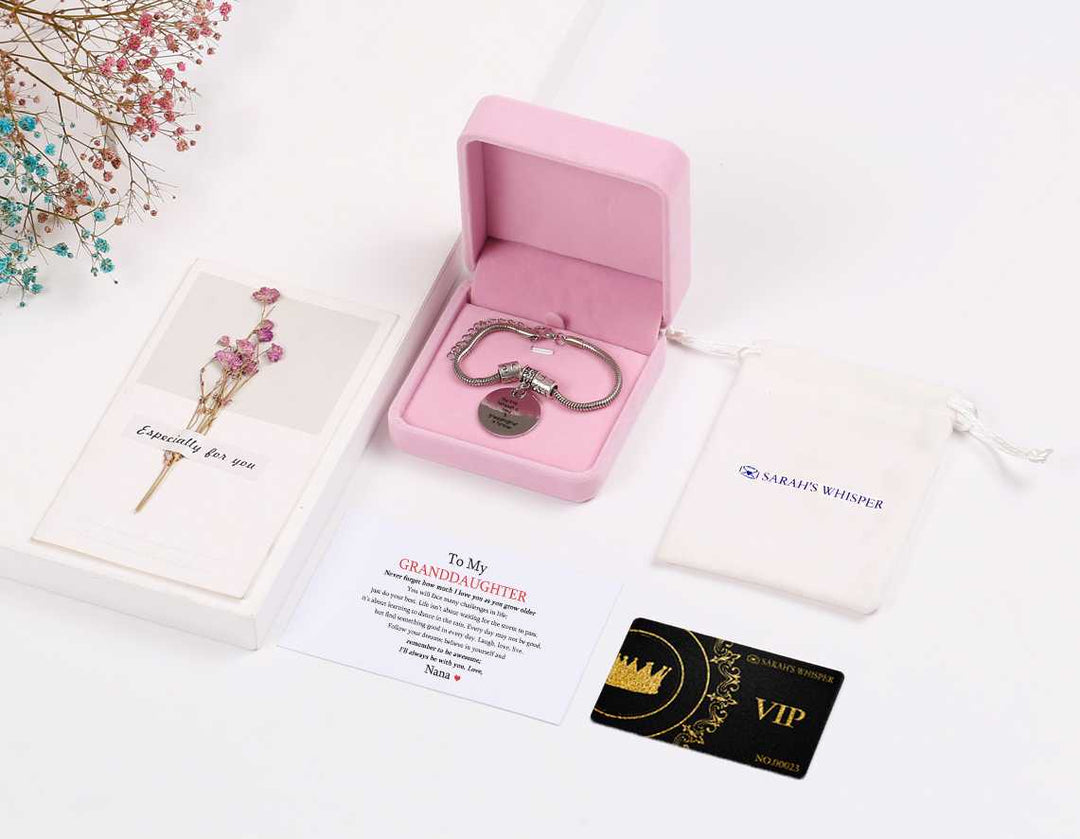 [Custom Name And Optional Address] To My GRANDDAUGHTER "The love between a [Nana] and granddaughter is forever" Bracelet [💞 Bracelet +💌 Gift Card + 🎁 Gift Box + 💐 Gift Bouquet] - SARAH'S WHISPER