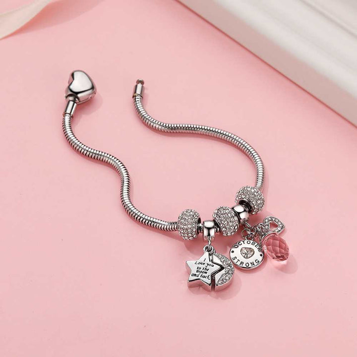 [Optional Birthstone] To My Daughter "I love you to the moon and back" Lucky Stone Bracelet [💞 Bracelet +💌 Gift Card + 🎁 Gift Box + 💐 Gift Bouquet] - SARAH'S WHISPER