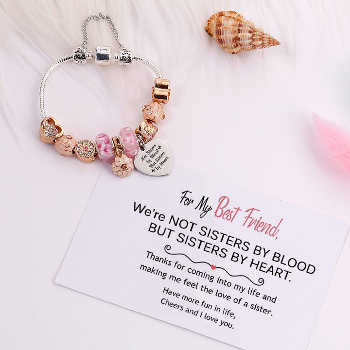 [Custom Names] For My Best Friend "Not Sisters by Blood But Sisters by Heart" Flower Bracelet [💞 Bracelet +💌 Gift Card + 🎁 Gift Bag+ 💐 Gift Bouquet] - SARAH'S WHISPER