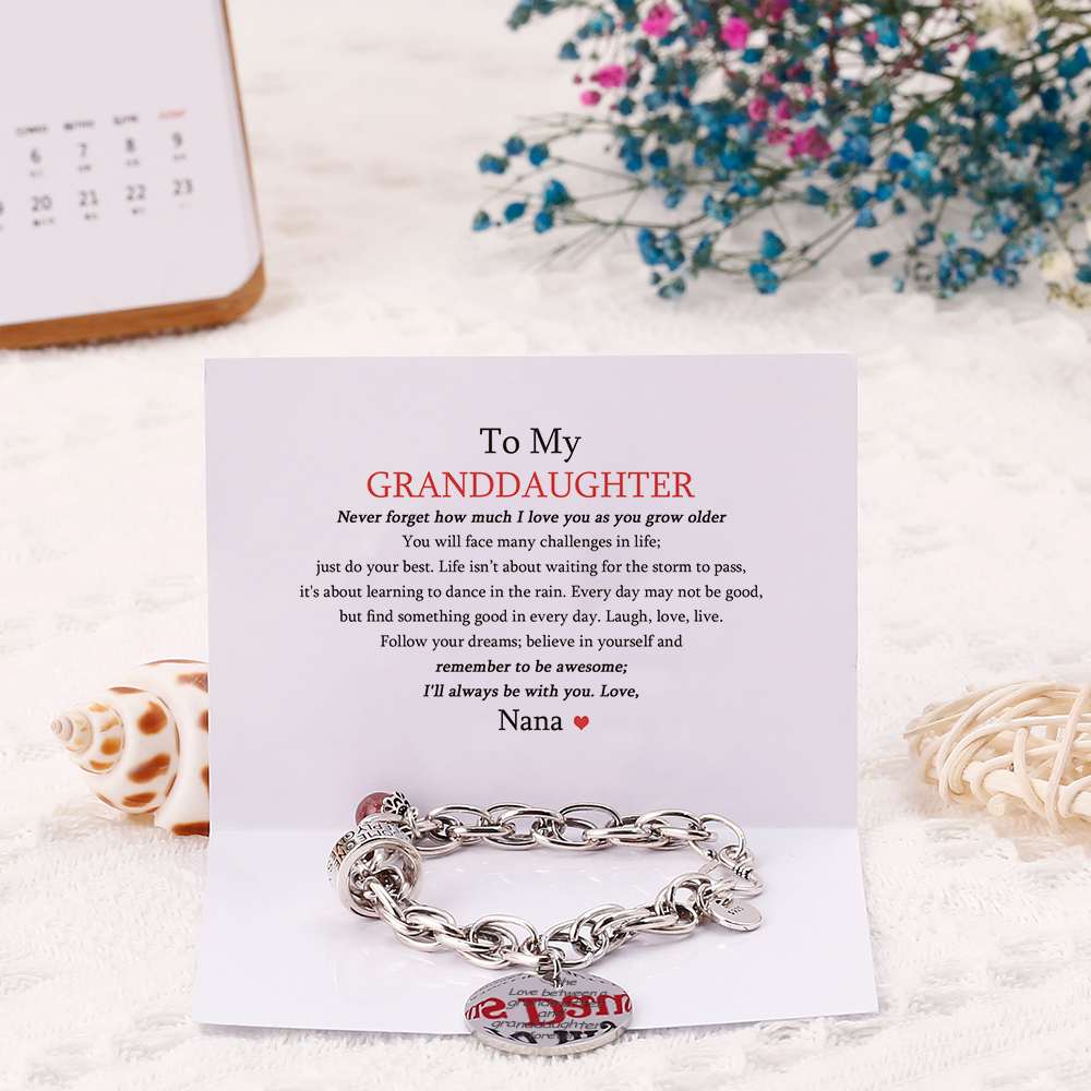 [Custom Name And Optional Address] To My GRANDDAUGHTER "The love between a [grandma] and granddaughter is forever" Bracelet [💞 Bracelet +💌 Gift Card + 🎁 Gift Box + 💐 Gift Bouquet] - SARAH'S WHISPER