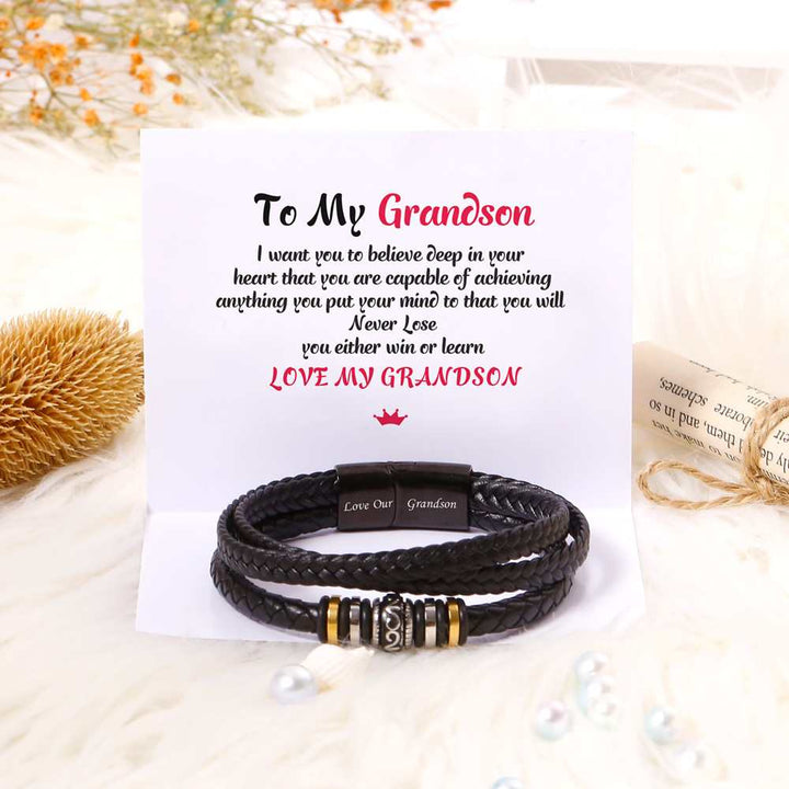 To Our Grandson "Love Our Grandson" Men's Bracelet [💞 Bracelet +💌 Gift Card + 🎁 Gift Box + 💐 Gift Bouquet] - SARAH'S WHISPER