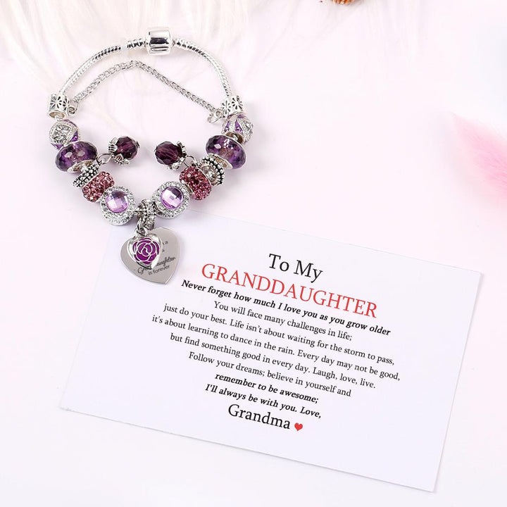 [Custom Name And Optional Address] To My GRANDDAUGHTER "The love between a [grandma] and granddaughter is forever" Lucky Beads Bracelet [💞 Bracelet +💌 Gift Card + 🎁 Gift Bag + 💐 Gift Bouquet] - SARAH'S WHISPER