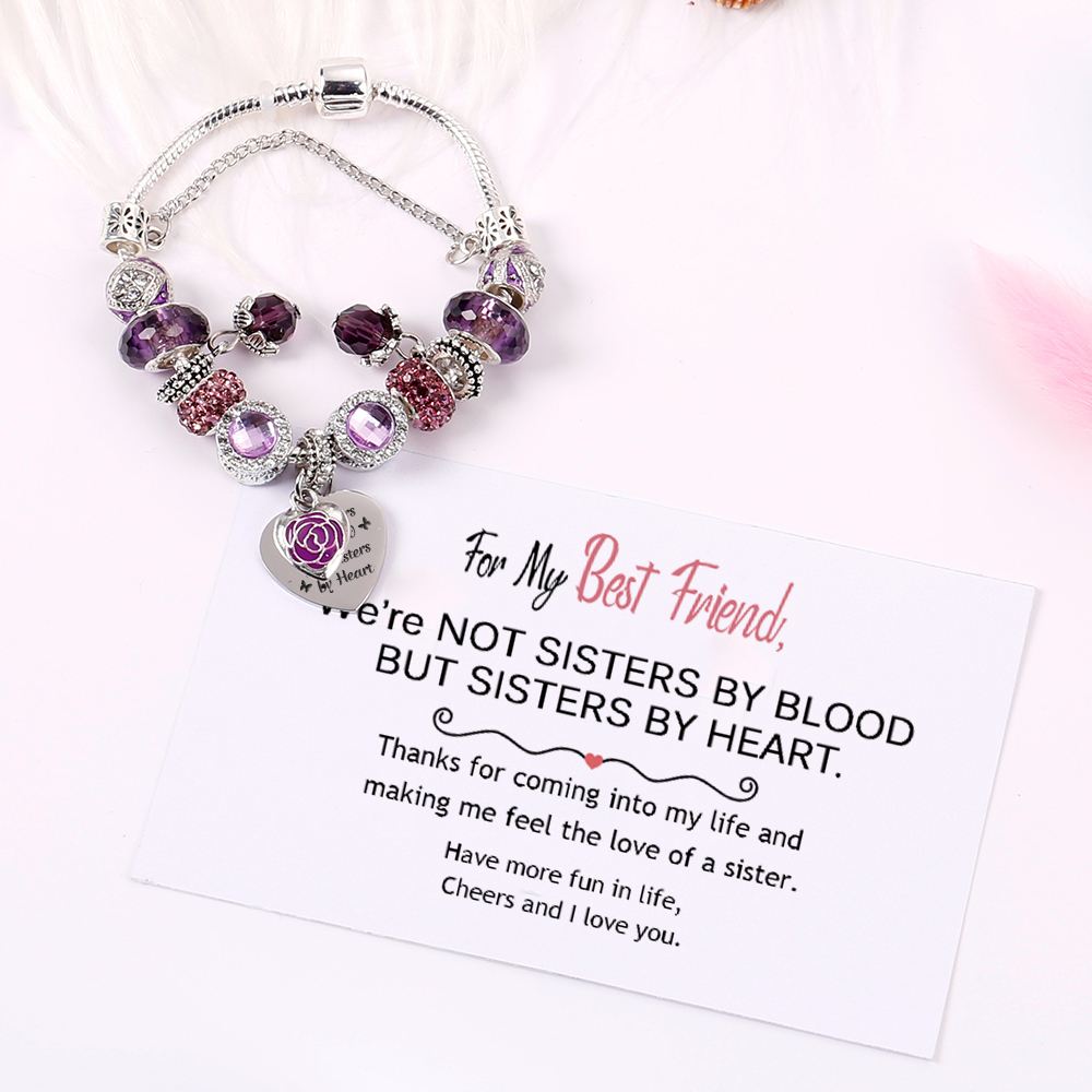 [Custom Names] For My Best Friend "Not Sisters by Blood But Sisters by Heart" Lucky Beads Bracelet [💞 Bracelet +💌 Gift Card + 🎁 Gift Bag + 💐 Gift Bouquet] - SARAH'S WHISPER