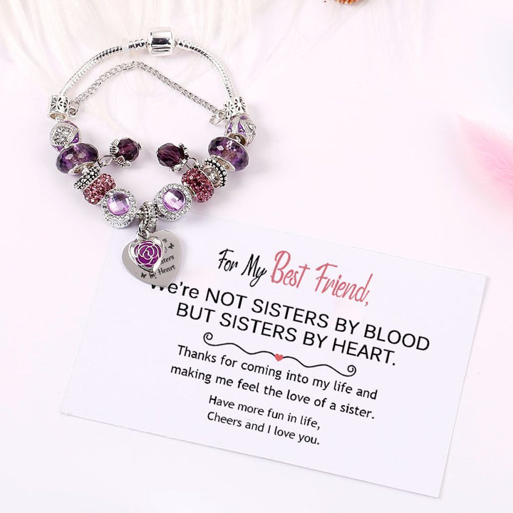 [Custom Names] For My Best Friend "Not Sisters by Blood But Sisters by Heart" Lucky Beads Bracelet [💞 Bracelet +💌 Gift Card + 🎁 Gift Bag + 💐 Gift Bouquet] - SARAH'S WHISPER