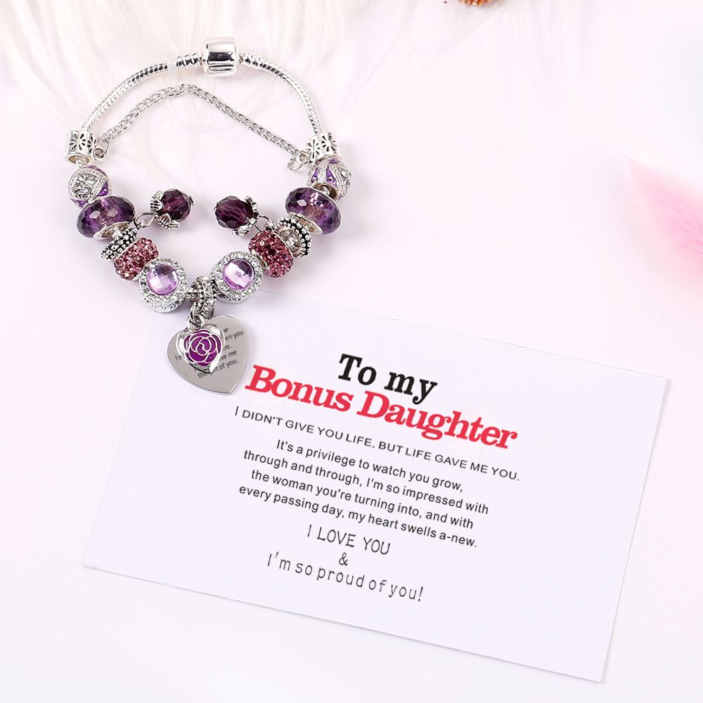 [Custom Name] To My Bonus Daughter "Bonus Daughter, I may not have given you the gift of life. But life gave me the gift of you" Lucky Beads Bracelet [💞 Bracelet +💌 Gift Card + 🎁 Gift Bag + 💐 Gift Bouquet] - SARAH'S WHISPER