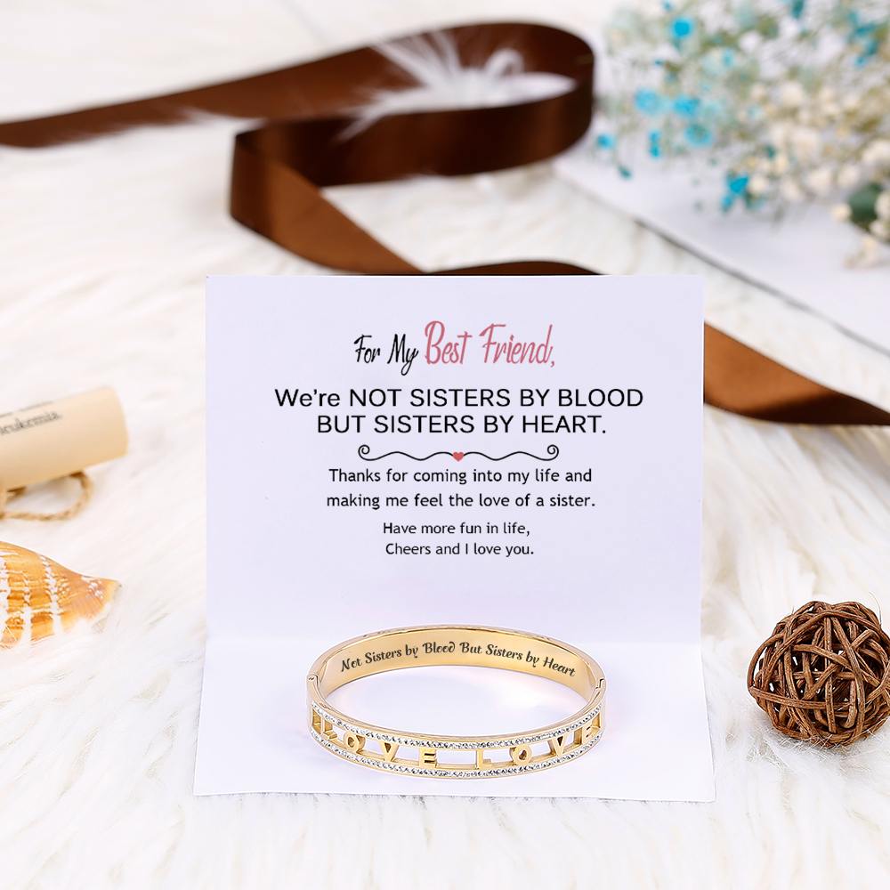 For My Best Friend "Not Sisters by Blood But Sisters by Heart" Hollow-Carved Bracelet [💞 Bracelet +💌 Gift Card + 🎁 Gift Box + 💐 Gift Bouquet] - SARAH'S WHISPER