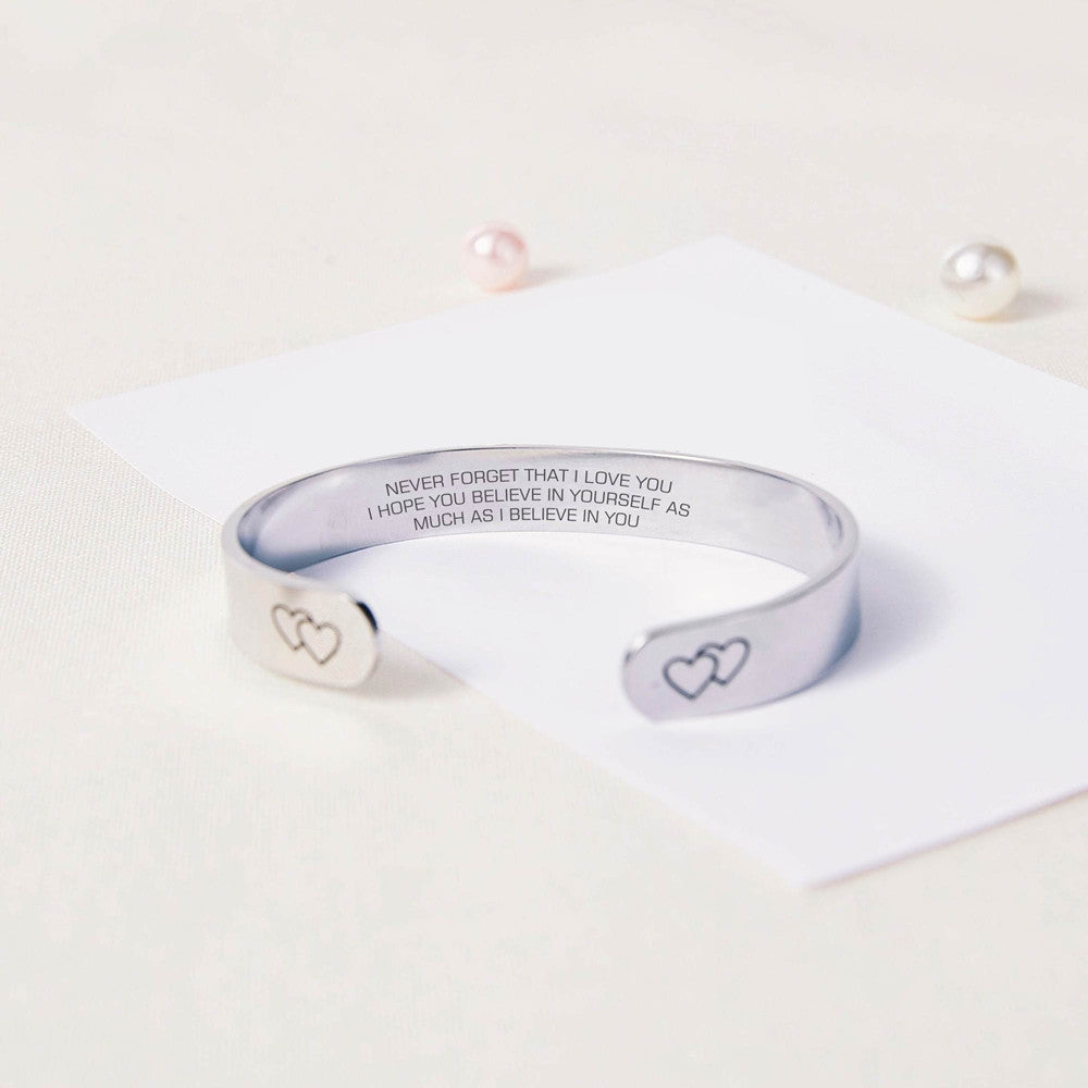 To My Daughter "Never forget that I LOVE YOU I hope you BELIEVE IN YOURSELF as much as I BELIEVE IN YOU" Double Heart Bracelet - SARAH'S WHISPER