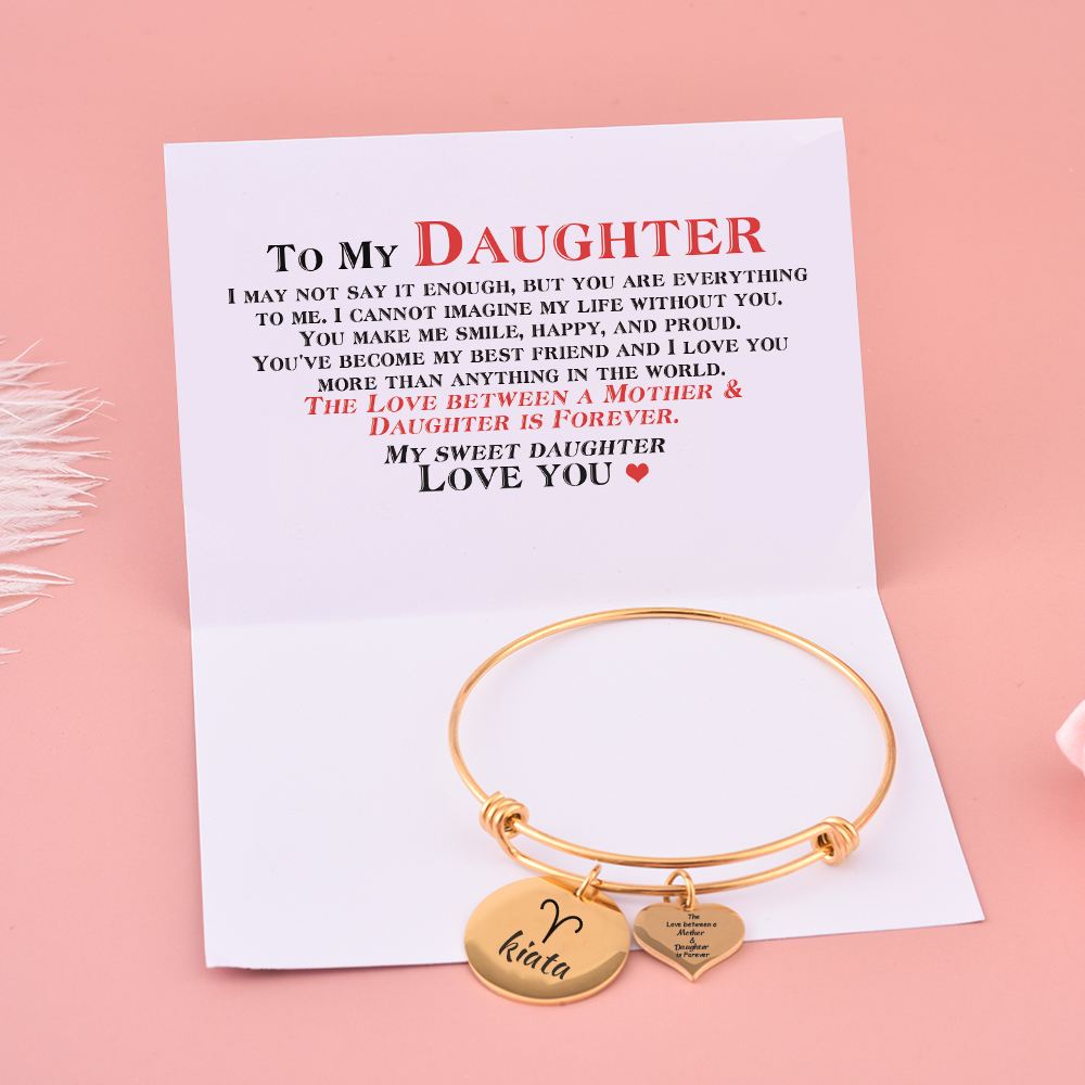 [Optional Zodiac And Custom Name] To My Daughter "The Love between a Mother and Daughter is Forever" Zodiac Bracelet [💞 Bracelet +💌 Gift Card + 🎁 Gift Bag + 💐 Gift Bouquet] - SARAH'S WHISPER