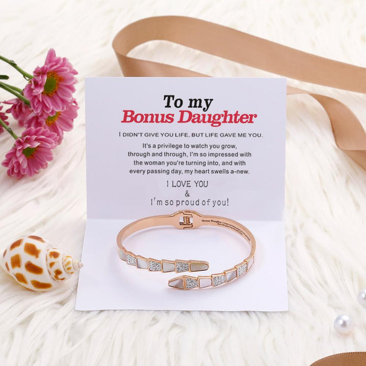 To My Bonus Daughter "BONUS DAUGHTER, I MAY NOT HAVE GIVEN YOU THE GIFT OF LIFE. BUT LIFE GAVE ME THE GIFT OF YOU" Snake Bone Bracelet - SARAH'S WHISPER