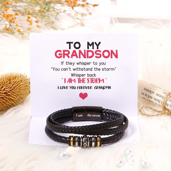 To My Grandson "I am the storm" Men's Bracelet [💞 Bracelet +💌 Gift Card + 🎁 Gift Box + 💐 Gift Bouquet] - SARAH'S WHISPER