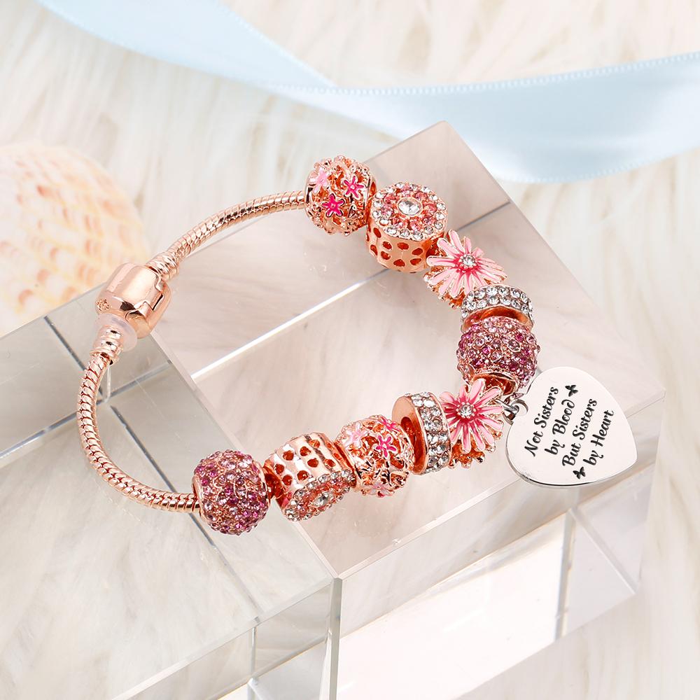 [Custom Names] For My Best Friend "Not Sisters by Blood But Sisters by Heart" Lucky Flower Bracelet [💞 Bracelet +💌 Gift Card + 🎁 Gift Bag+ 💐 Gift Bouquet] - SARAH'S WHISPER