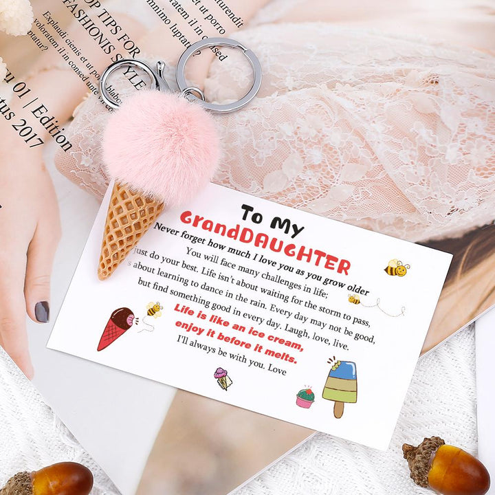 To My Granddaughter"Life is like an ice cream, enjoy it before it melts" KEY RING[💞 KEY RING +💌 GIFT CARD + 🎁 GIFT BOX + 💐 GIFT BOUQUET] - SARAH'S WHISPER