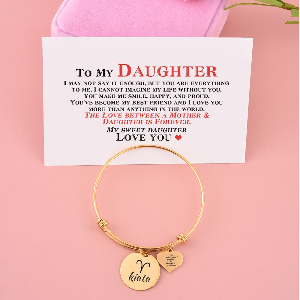 [Optional Zodiac And Custom Name] To My Daughter "The Love between a Mother and Daughter is Forever" Zodiac Bracelet [💞 Bracelet +💌 Gift Card + 🎁 Gift Bag + 💐 Gift Bouquet] - SARAH'S WHISPER