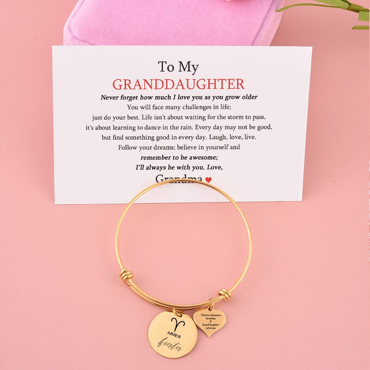 [Custom Name, Optional Address And Optional Zodiac] To My GRANDDAUGHTER "The love between a [grandma] and granddaughter is forever" Zodiac Bracelet [💞 Bracelet +💌 Gift Card + 🎁 Gift Box + 💐 Gift Bouquet] - SARAH'S WHISPER