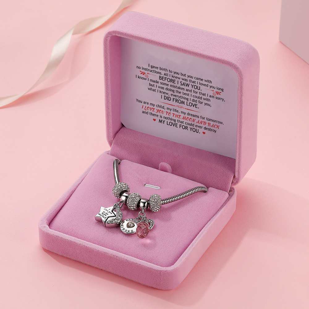 [Optional Birthstone] To My Daughter "I love you to the moon and back" Lucky Stone Bracelet [💞 Bracelet +💌 Gift Card + 🎁 Gift Box + 💐 Gift Bouquet] - SARAH'S WHISPER