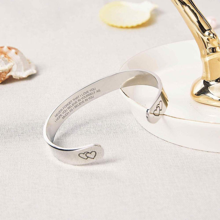 To My Daughter "Never forget that I LOVE YOU I hope you BELIEVE IN YOURSELF as much as I BELIEVE IN YOU" Double Heart Bracelet - SARAH'S WHISPER