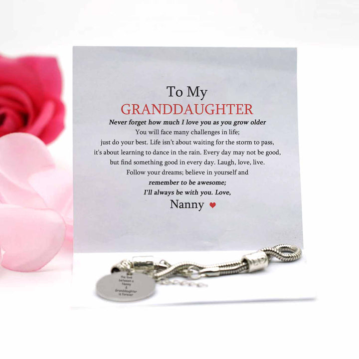 To My GRANDDAUGHTER "The love between a Nanny and Granddaughter is forever" Bracelet - From Nanny - SARAH'S WHISPER