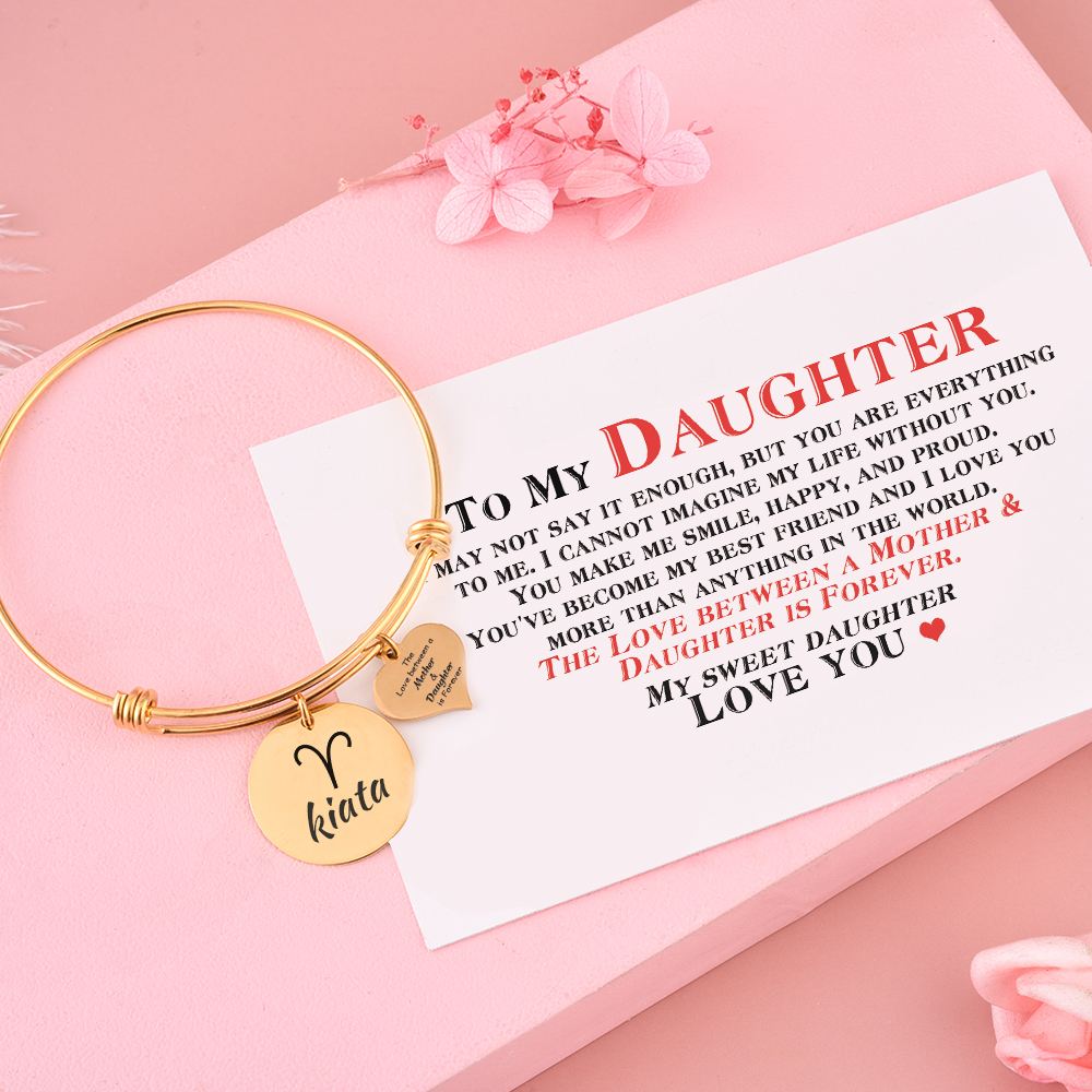 [Optional Zodiac And Custom Name] To My Daughter "The Love between a Mother and Daughter is Forever" Zodiac Bracelet [💞 Bracelet +💌 Gift Card + 🎁 Gift Bag + 💐 Gift Bouquet] - SARAH'S WHISPER