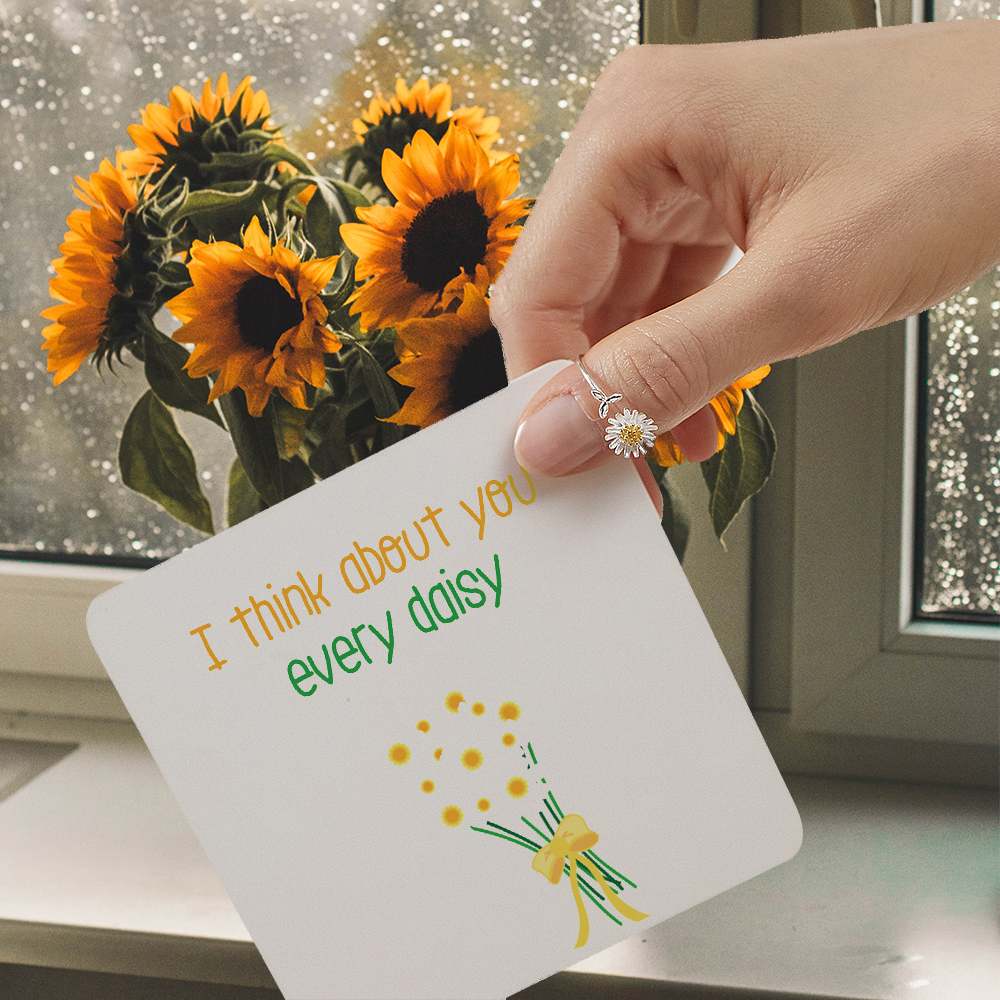 "I think about you every daisy" Sunflower Ring [💞 Ring +💌 Gift Card + 🎁 Gift Bag + 💐 Gift Bouquet] - SARAH'S WHISPER