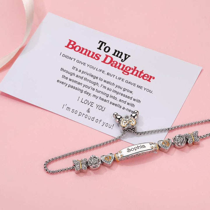 [Custom Name] To my Bonus Daughter "Bonus Daughter" Lucky Beads Bracelet [💞Bracelet +💌 Gift Card + 🎁 Gift Box + 💐 Gift Bouquet] - SARAH'S WHISPER