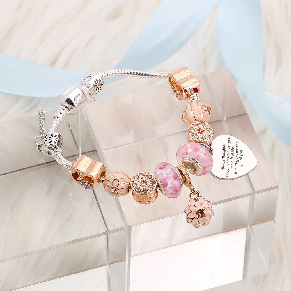 [Custom Name] To My Bonus Daughter "Bonus Daughter, I may not have given you the gift of life. But life gave me the gift of you" Flower Bracelet [💞 Bracelet +💌 Gift Card + 🎁 Gift Bag + 💐 Gift Bouquet] - SARAH'S WHISPER