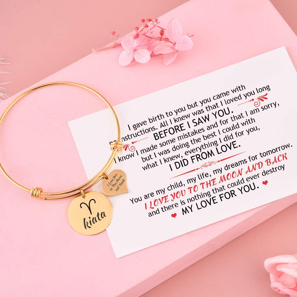 [Optional Zodiac And Custom Name] To My Daughter "The Love between a Mother and Daughter is Forever" Zodiac Bracelet [💞 Bracelet +💌 Gift Card + 🎁 Gift Bag + 💐 Gift Bouquet] - SARAH'S WHISPER