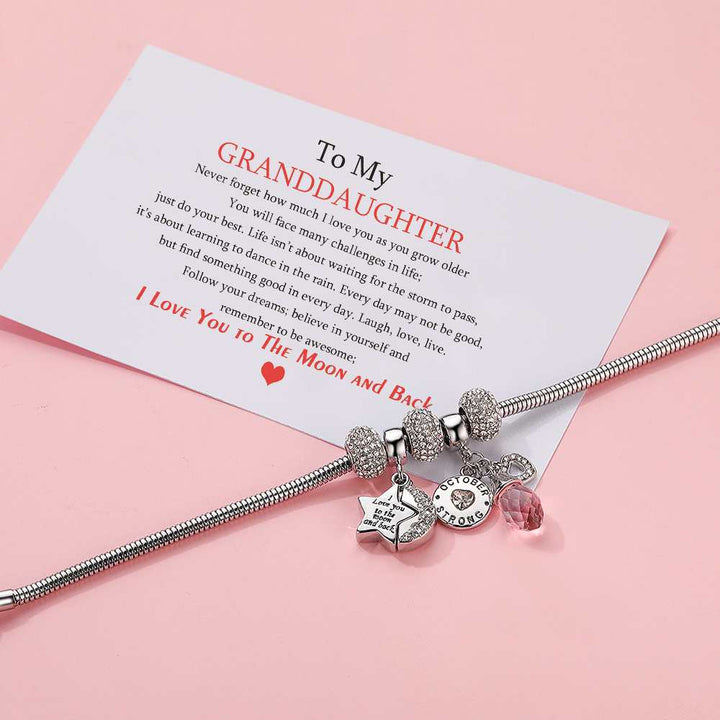 [Optional Birthstone] To My Granddaughter "I love you to the moon and back" Lucky Stone Bracelet [💞 Bracelet +💌 Gift Card + 🎁 Gift Box + 💐 Gift Bouquet] - SARAH'S WHISPER