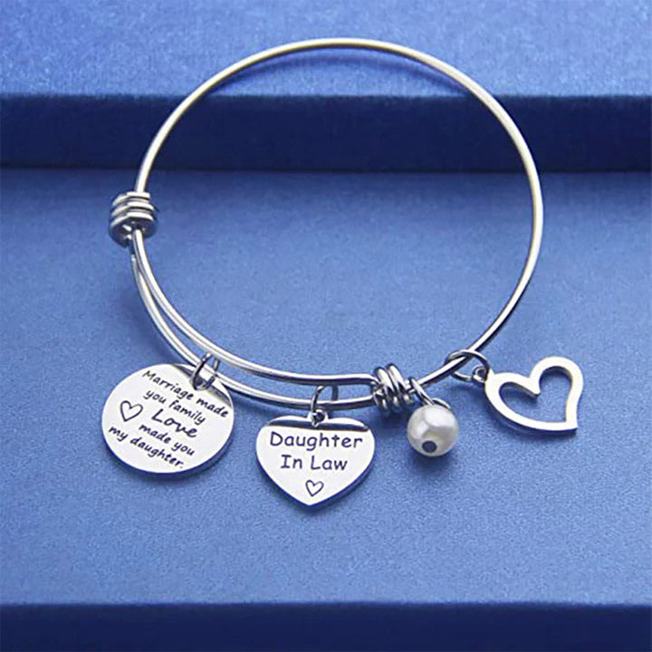 Titanium steel heart bracelet with engraved message for daughter-in-law, perfect gift for all ages