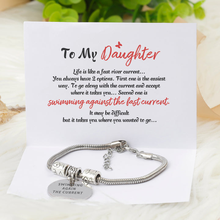 [Custom Name] To My Daughter "SWIMMING AGAIN THE CURRENT " Fish Bracelet [🐟 Bracelet +💌 Gift Card + 🎁 Gift Bag + 💐 Gift Bouquet] - SARAH'S WHISPER