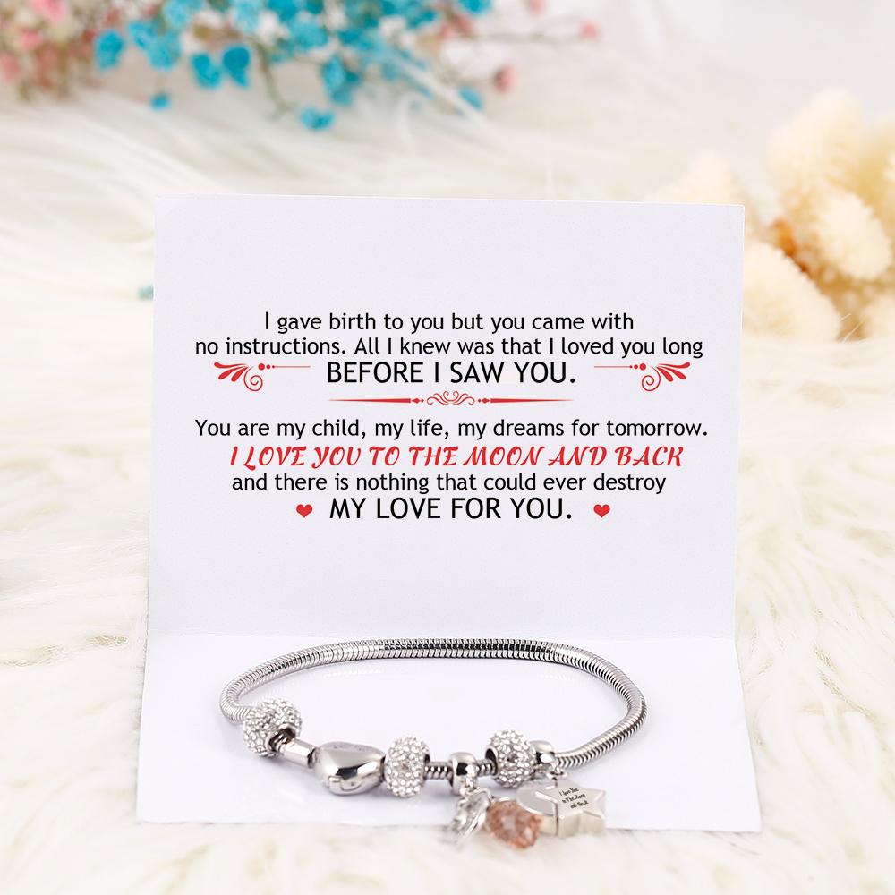 [Optional Birthstone And Custom Name] To My Daughter "I love you to the moon and back" Lucky Stone Bracelet [💞 Bracelet +💌 Gift Card + 🎁 Gift Bag + 💐 Gift Bouquet] - SARAH'S WHISPER