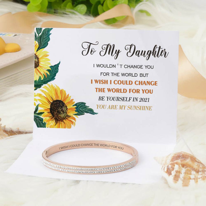 To My Daughter "I WISH COULD CHANGE THE WORLD FOR YOU" Full Diamond Bracelet [💞 Bracelet +💌 Gift Card + 🎁 Gift Box + 💐 Gift Bouquet] - SARAH'S WHISPER