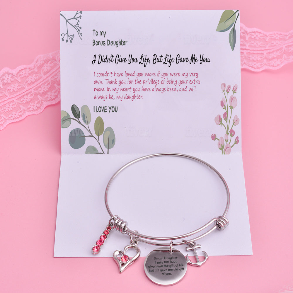 [Custom Name] To My Bonus Daughter "BONUS DAUGHTER, I MAY NOT HAVE GIVEN YOU THE GIFT OF LIFE. BUT LIFE GAVE ME THE GIFT OF YOU" Bracelet [💞 Bracelet +💌 Gift Card + 🎁 Gift Box + 💐 Gift Bouquet] - SARAH'S WHISPER