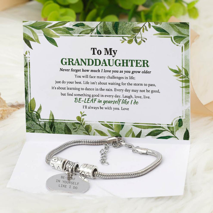 [Custom Name] To My Granddaughter "BE-LEAF IN YOURSELF LIKE I DO" Leaves Bracelet [🌿 Bracelet +💌 Gift Card + 🎁 Gift Bag + 💐 Gift Bouquet] - SARAH'S WHISPER