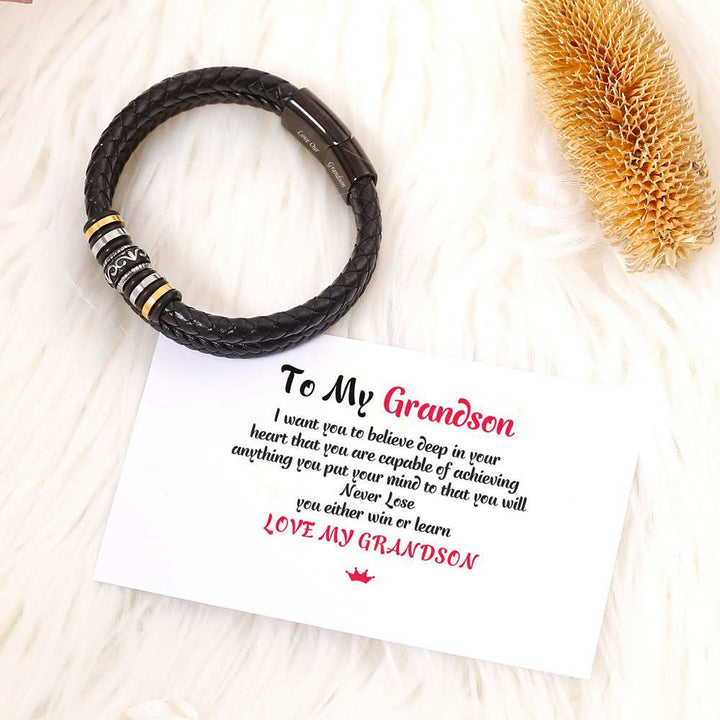 To Our Grandson "Love Our Grandson" Men's Bracelet [💞 Bracelet +💌 Gift Card + 🎁 Gift Box + 💐 Gift Bouquet] - SARAH'S WHISPER