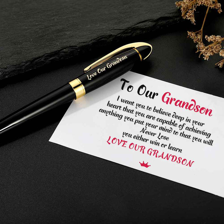 To Our Grandson "Love Our Grandson" Pen [💞 Pen +💌 Gift Card + 🎁 Gift Box + 💐 Gift Bouquet] - SARAH'S WHISPER