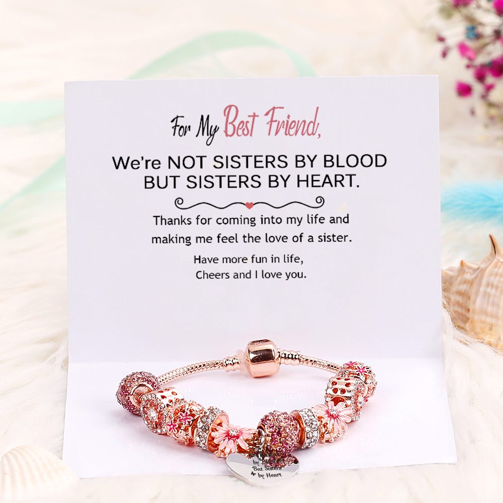 [Custom Names] For My Best Friend "Not Sisters by Blood But Sisters by Heart" Lucky Flower Bracelet [💞 Bracelet +💌 Gift Card + 🎁 Gift Bag+ 💐 Gift Bouquet] - SARAH'S WHISPER
