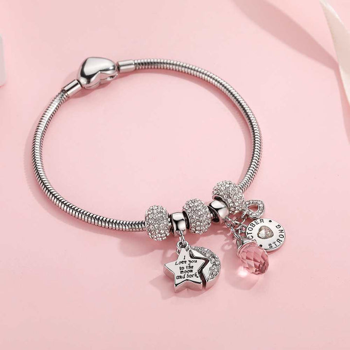 [Optional Birthstone] To My Daughter "I love you to the moon and back" Lucky Stone Bracelet [💞 Bracelet +💌 Gift Card + 🎁 Gift Box + 💐 Gift Bouquet] - SARAH'S WHISPER