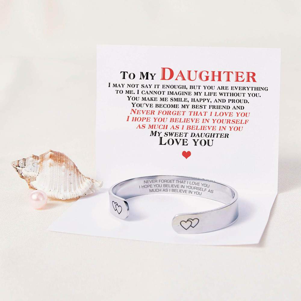 To My Daughter "Never forget that I LOVE YOU I hope you BELIEVE IN YOURSELF as much as I BELIEVE IN YOU" Double Heart Bracelet - SARAH'S WHISPER