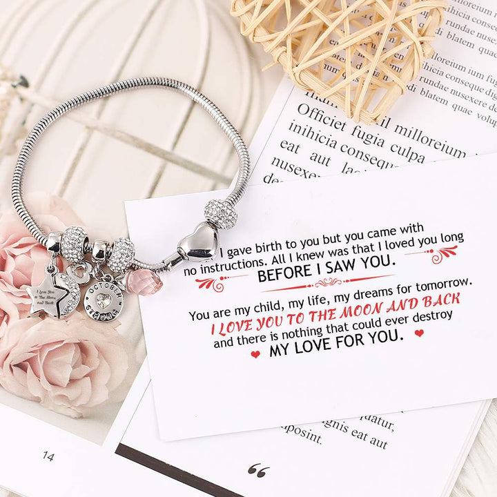 [Optional Birthstone And Custom Name] To My Daughter "I love you to the moon and back" Lucky Stone Bracelet [💞 Bracelet +💌 Gift Card + 🎁 Gift Bag + 💐 Gift Bouquet] - SARAH'S WHISPER