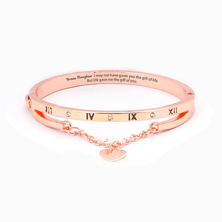 To My Bonus Daughter "BONUS DAUGHTER, I MAY NOT HAVE GIVEN YOU THE GIFT OF LIFE. BUT LIFE GAVE ME THE GIFT OF YOU" Roman Numeral Heart Bracelet