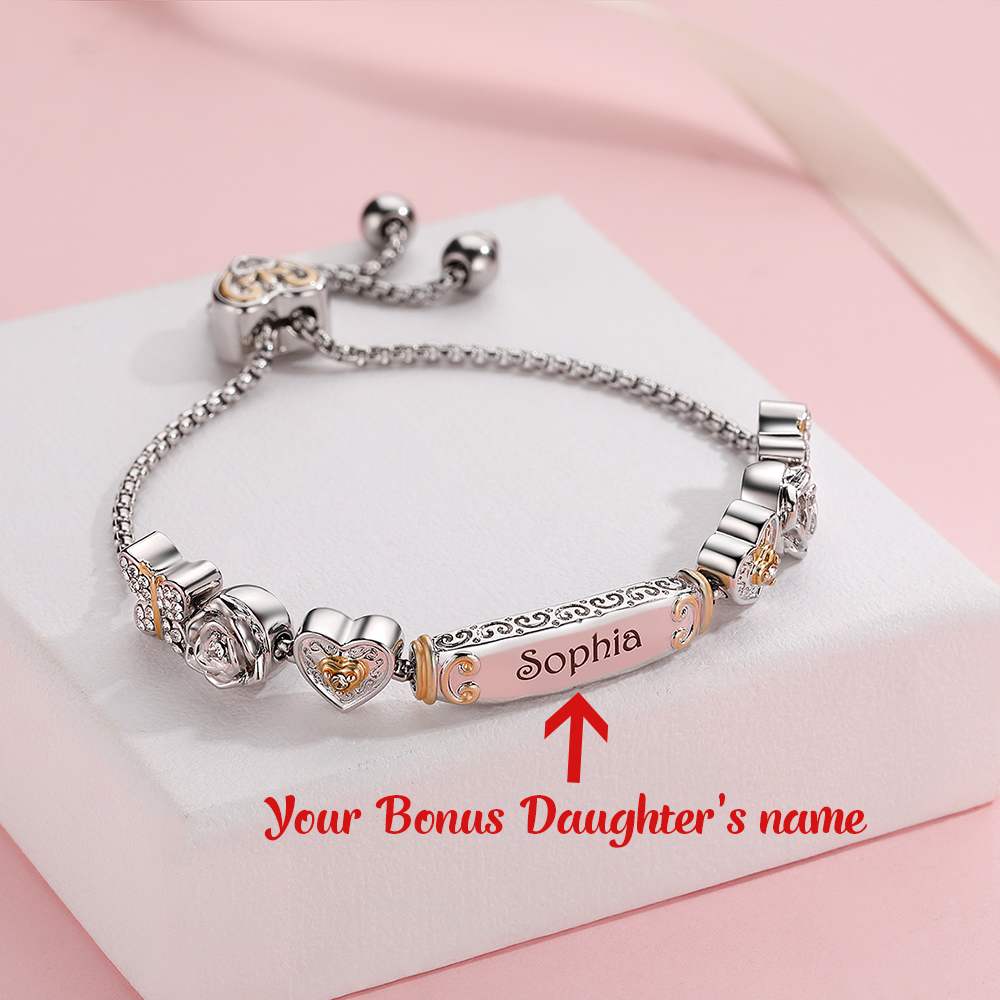 [Custom Name] To my Bonus Daughter "Bonus Daughter" Lucky Beads Bracelet [💞Bracelet +💌 Gift Card + 🎁 Gift Box + 💐 Gift Bouquet] - SARAH'S WHISPER