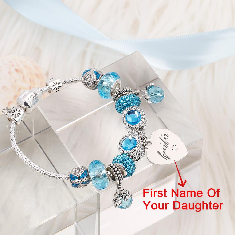 [Custom Name] To My Daughter "I Love You To The Moon And Back" Lucky Beads Bacelet [💞 Bracelet +💌 Gift Card + 🎁 Gift Bag + 💐 Gift Bouquet] - SARAH'S WHISPER